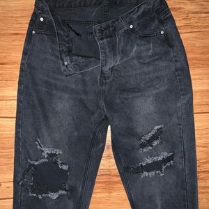 Shein Black High-waisted ripped mom jeans